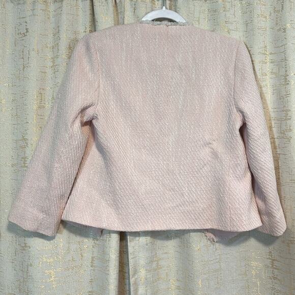Karl Lagerfeld Open Front Blazer Tweed Pink 100% Cotton Shell Women's Size XS  ! - Picture 2 of 5